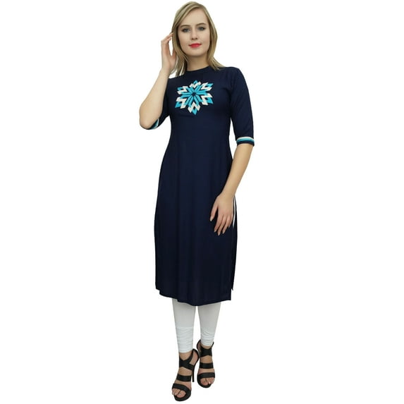 Bimba Women's Blue Embroidered Kurti Designer Tunic Ethnic Indian Kurta-16
