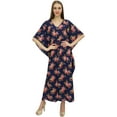 thumbnail image 1 of Bimba Women's Blue Floral Printed Pattern Cotton Caftan With Kimono Sleeve-20, 1 of 5