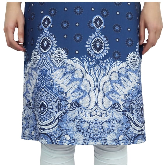 Bimba Women's Blue Printed Tunic Georgette Kurti Kurta Indian Long Blouse-8