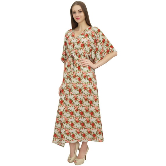 Bimba Women's Caftan Long Red Maxi Boho Drawstring Waist Coverup Kaftan-8