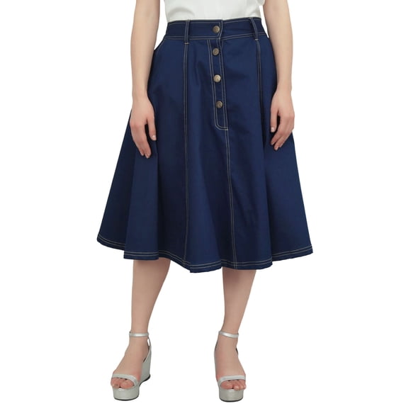 Bimba Women's Casual Designer Denim A-Line Skirt Elastic Waist With Pockets-S