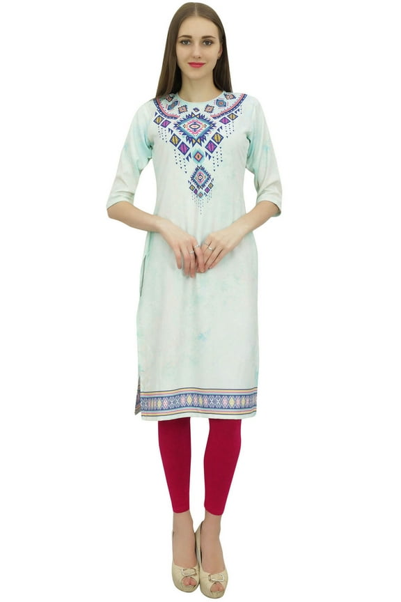 Women's Casual Digital Printed Kurta Green Ethnic Kurti Designer Tunic-16