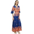 thumbnail image 1 of Bimba Women's Casual Floral Digital Printed Blue Long Moss Georgette Dress-16, 1 of 5