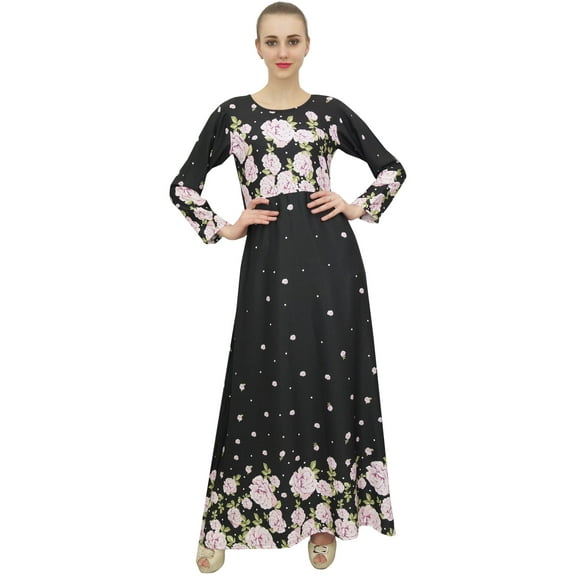 Bimba Women's Casual Floral Digital Printed Long Black Maxi Designer Dress-4