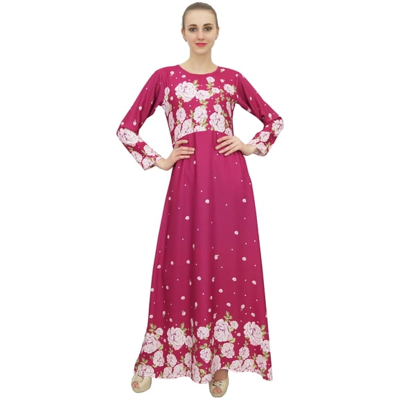 Bimba Women's Casual Floral Digital Printed Long Burgundy Designer Dress-16