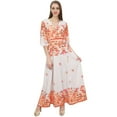 thumbnail image 1 of Bimba Women's Casual Floral Digital Printed White Long Moss Georgette Dress-18, 1 of 5