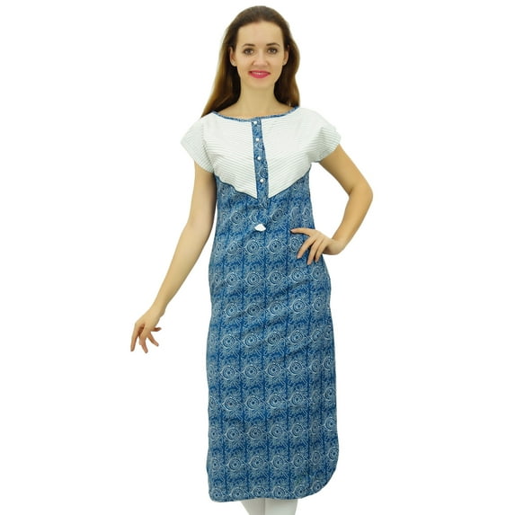 Bimba Women's Casual Tunic Mid Calf Length Straight Printed Cotton Kurti Kurta, Indigo, 8