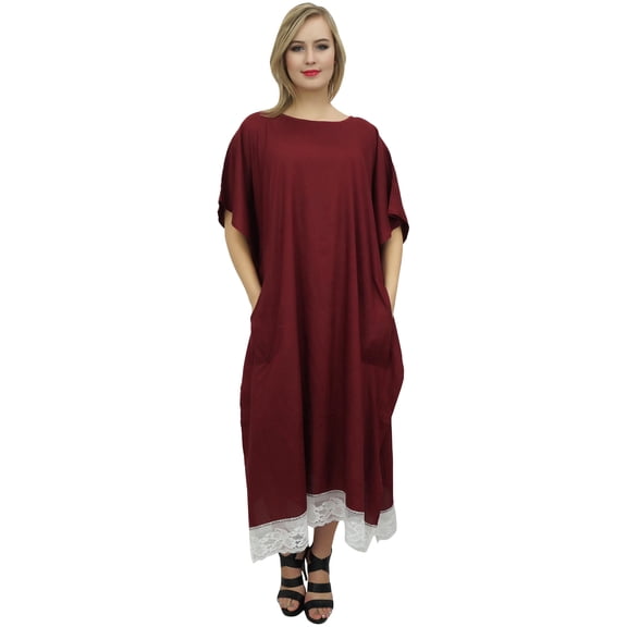 Bimba Women's Chic Boho Style Maxi Long Kaftan With Pockets Rayon Coverup-4