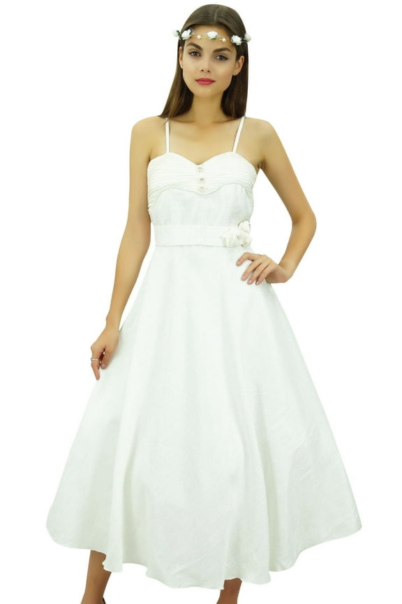 Women's Chic Spaghetti Strap Designer Wedding Midi Party Prom Dress