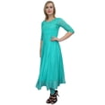 thumbnail image 1 of Bimba Women's Classy Long Designer Flared Aqua Anarkali Mirror Work Kurta-8, 1 of 5