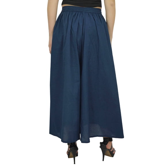 Bimba Women's Cotton Bohemian Style Elastic Tassels Waist Blue Skirt-L