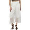 thumbnail image 1 of Bimba Women's Cotton Culottes Designer White Palazzo Pants Elastic Waist-S, 1 of 2