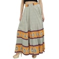 thumbnail image 1 of Bimba Women's Cotton Elastic Waist Gray Block Print Cotton Summer Maxi Skirt-S, 1 of 2