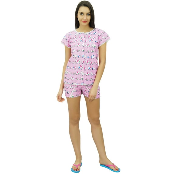 Bimba Women's Cotton Nightwear Button-Down Top With Shorts Cute Night Suit Set