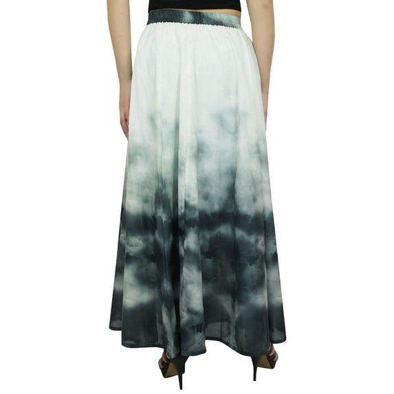 Bimba Women's Cotton Printed Gray Skirt Elastic Waist Maxi Summer Skirts-L