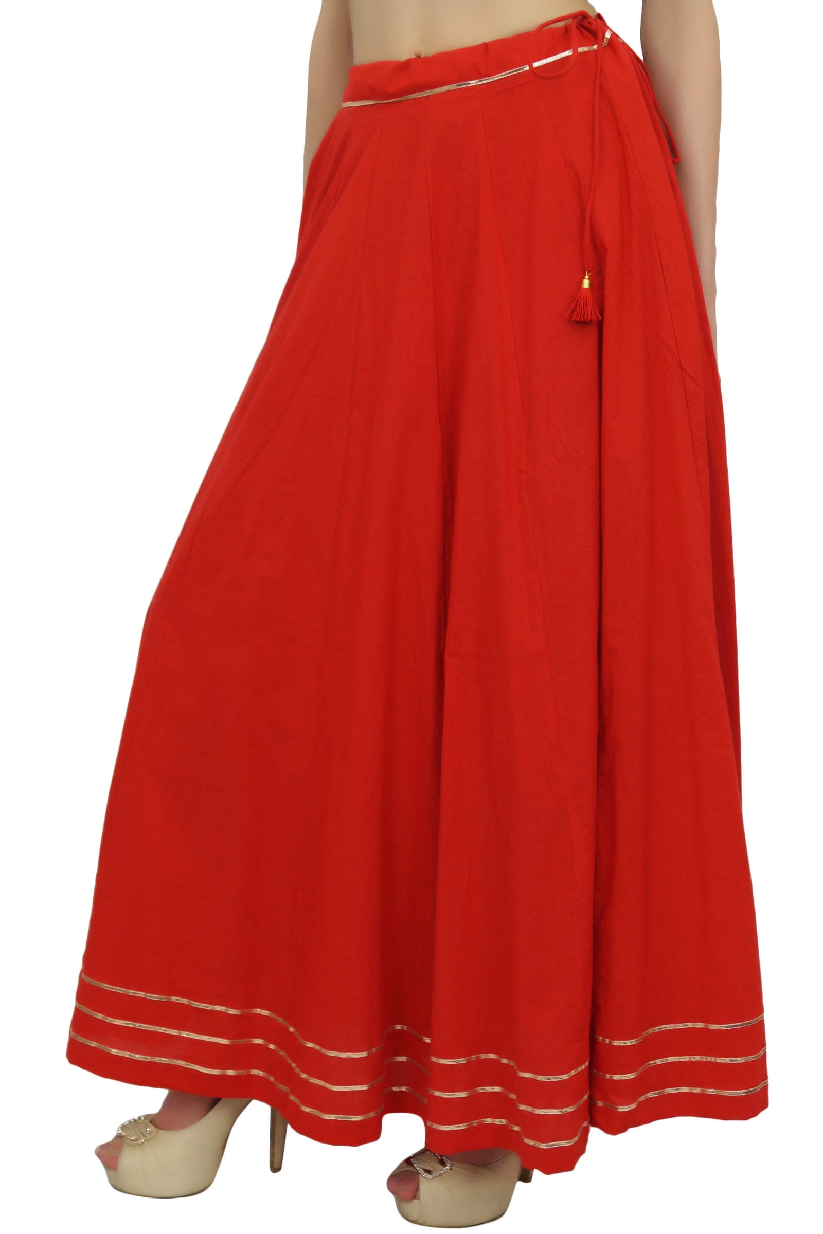 Bimba Women’s Cotton Maxi Skirt With Gota Patti Work & Drawstring Waist – Boho Style Flared Skirt - View #8