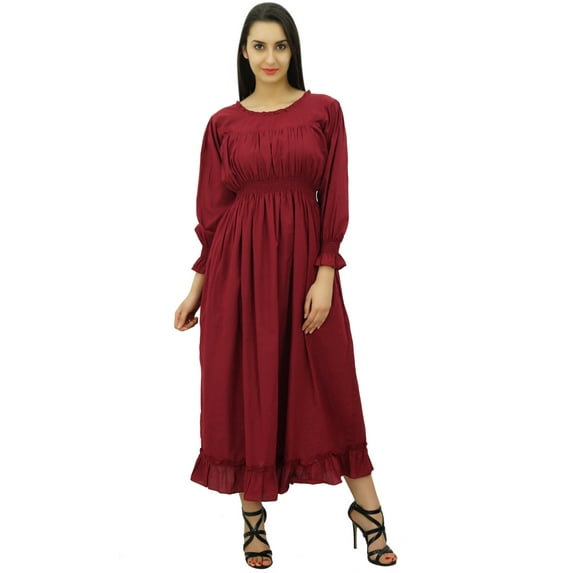Bimba Women's Cotton Smocked Waist Long Casual Maxi Dress