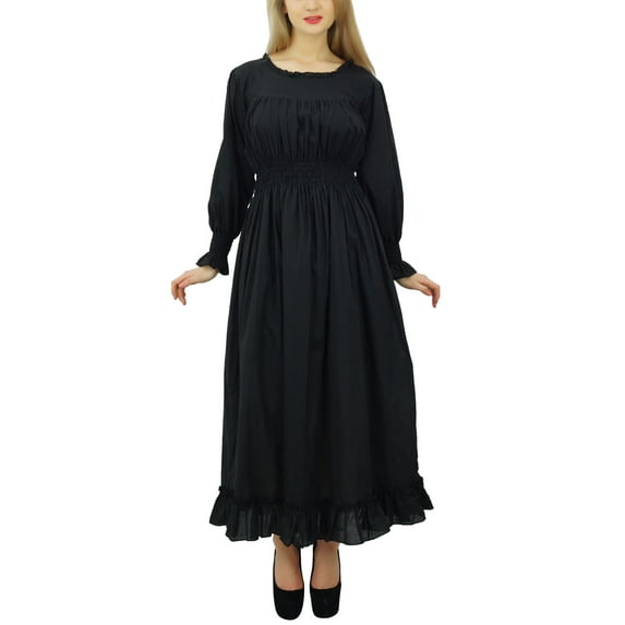 Bimba Women's Cotton Smocked Waist Long Casual Maxi Dress