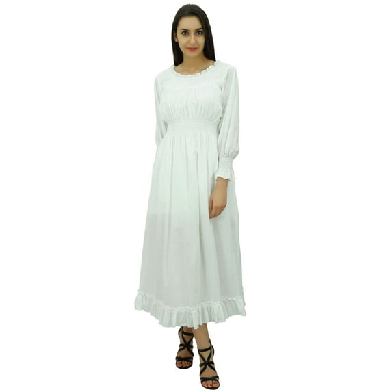 Bimba Women's Cotton Smocked Waist Long Casual Maxi Dress