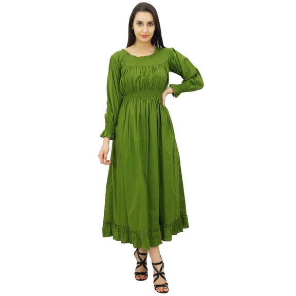 Bimba Women's Cotton Smocked Waist Long Casual Maxi Dress