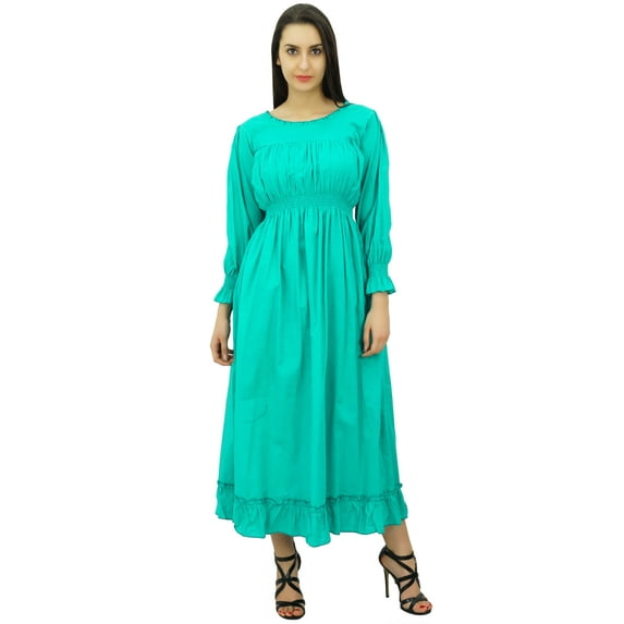 Bimba Women's Cotton Smocked Waist Long Casual Maxi Dress