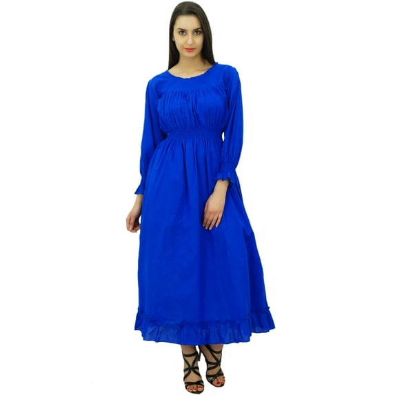 Bimba Women's Cotton Smocked Waist Long Casual Maxi Dress