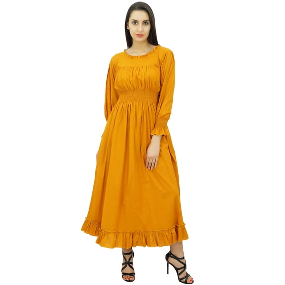 Bimba Women's Cotton Smocked Waist Long Casual Maxi Dress