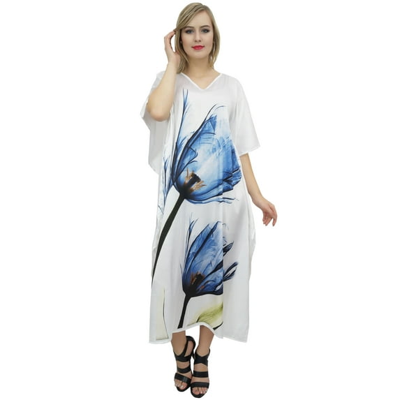 Bimba Women's Coverup Beach Dress Floral Satin Long Kaftan Designer Caftan-4