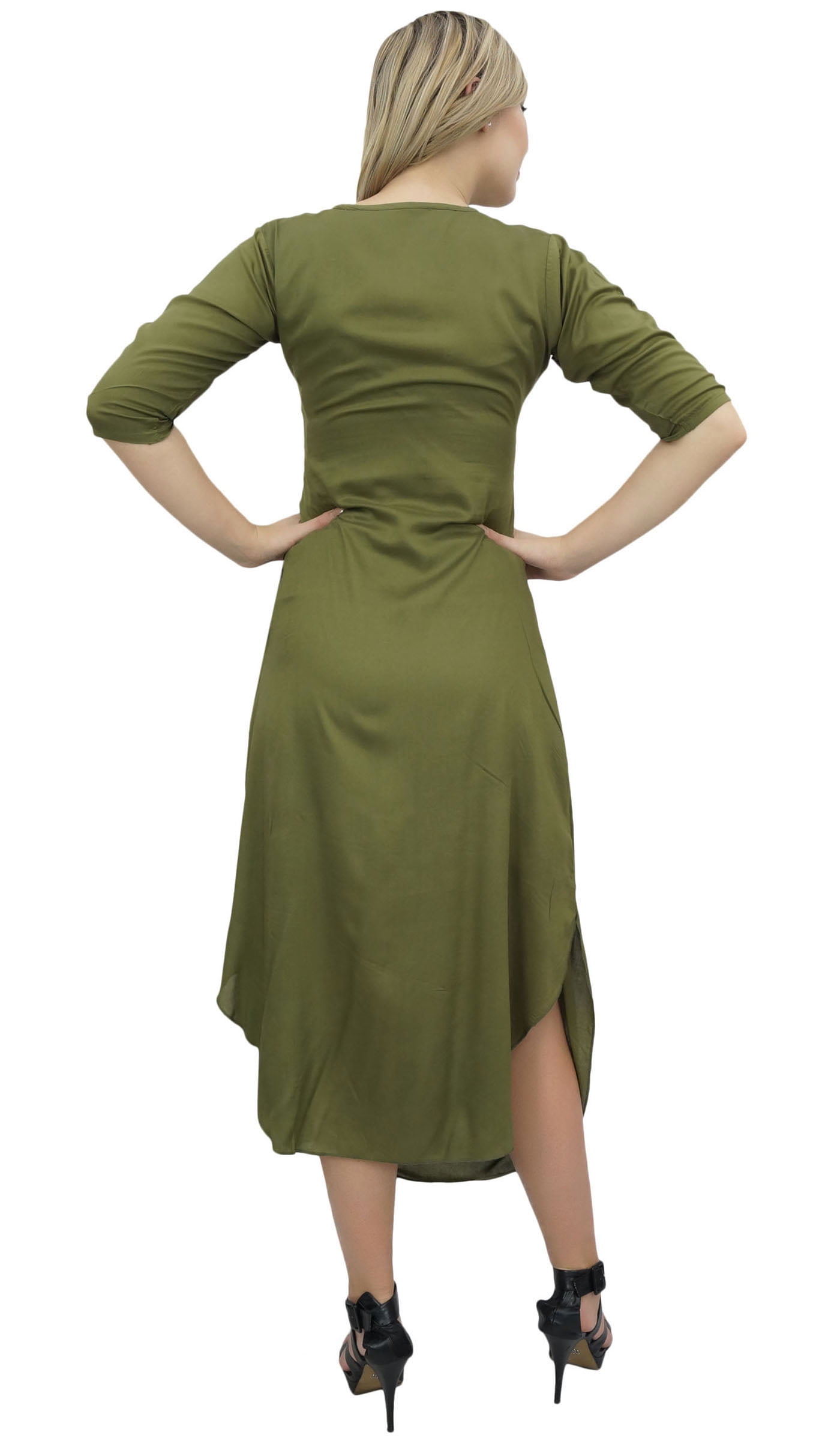 Bimba Women's Cowl Drape Maxi Olive Green Dress With Printed Tassel Scarf-6  - Walmart.com