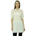 thumbnail image 1 of Bimba Women's Cut Work Yoke Tunic Puff Sleeve Short Kurti Summer Casual Blouse, 1 of 9