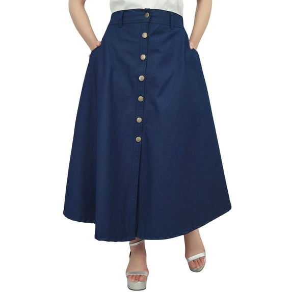 Bimba Women's Denim A-line Elastic Waist Designer Skirt With Front Button-S