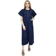 thumbnail image 1 of Bimba Women's Denim Short Sleeve Casual Dress Dark Blue Round Neck Dresses - 4, 1 of 6
