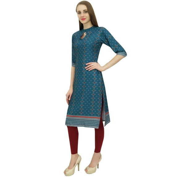 Bimba Women's Designer Blue Printed Tunic Top Sassy Kurta Festive Kurti-8