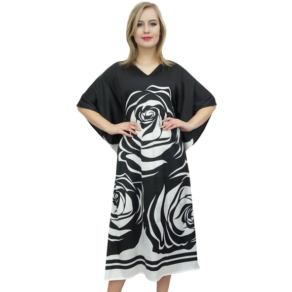 Bimba Women's Designer Floral Printed Satin Long Kaftan Kimono Maxi Caftan-12