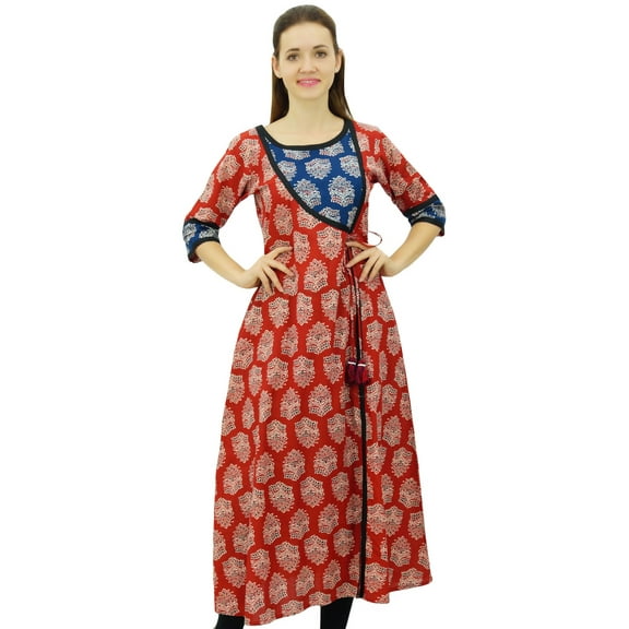 Bimba Women's Designer Indian Clothing Angrakha Style Cotton Kurta Kurti Indian Ethnic Wear , Maroon, 4