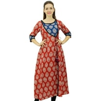 Bimba Women's Designer Indian Clothing Angrakha Style Cotton Kurta Kurti Indian Ethnic Wear , Maroon, 4