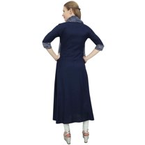Bimba Women's Designer Navy Blue A-Line Rayon Kurta Ethnic Kurti With Scarf - 4