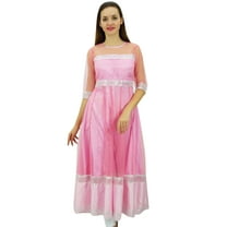 Bimba Women's Designer Net Anarkali Kurta Kurti Light Weight Ethnic Party Wear Dress, Baby Pink, 4