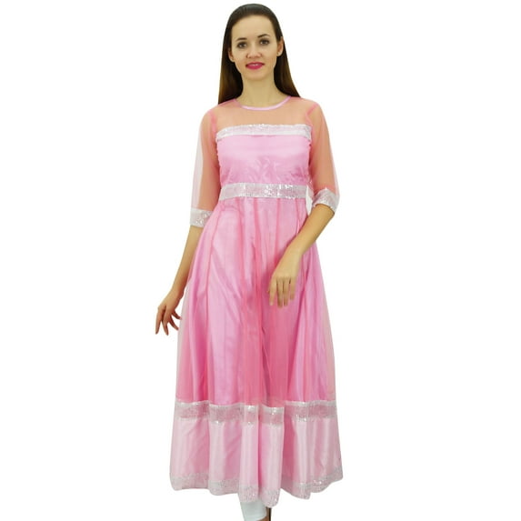 Bimba Women's Designer Net Anarkali Kurta Kurti Light Weight Ethnic Party Wear Dress, Baby Pink, 4