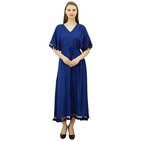 Bimba Women's Designer Tassel Kaftan Dress Kimono Sleeve Long Maxi Coverup Gown