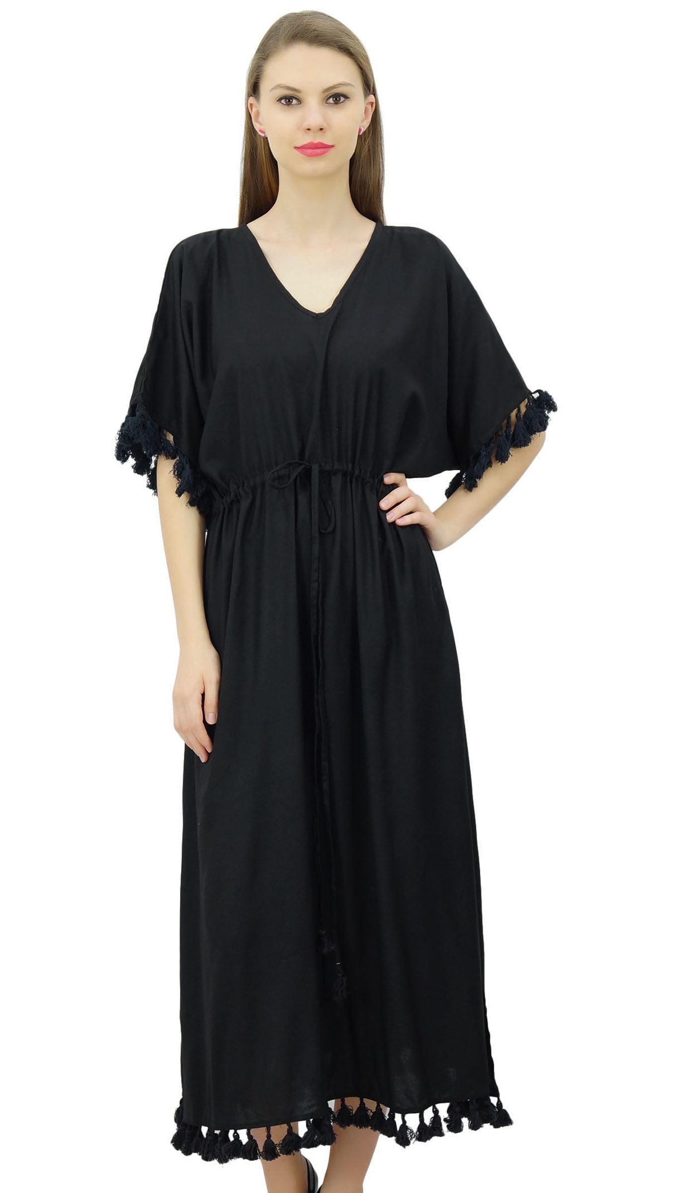 Bimba Women's Designer Tassel Kaftan Dress Kimono Sleeve Long Maxi