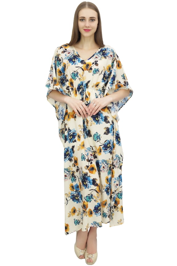 Women's Easy Wear White Long Kaftan With Drawstring Waist Long Caftan-10