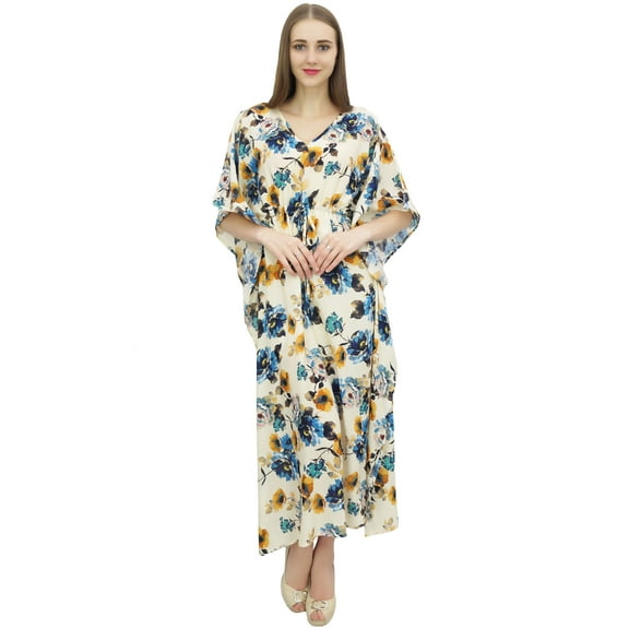 Bimba Women's Easy Wear White Long Kaftan With Drawstring Waist Long Caftan-4