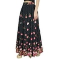 thumbnail image 1 of Bimba Women's Elastic Waist Maxi Skirt Black Floral Printed Cotton Skirts-S, 1 of 2