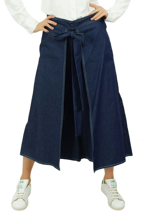 Women's Elastic Waistband Denim Culotte Fisherman Style Knot Detail Pants