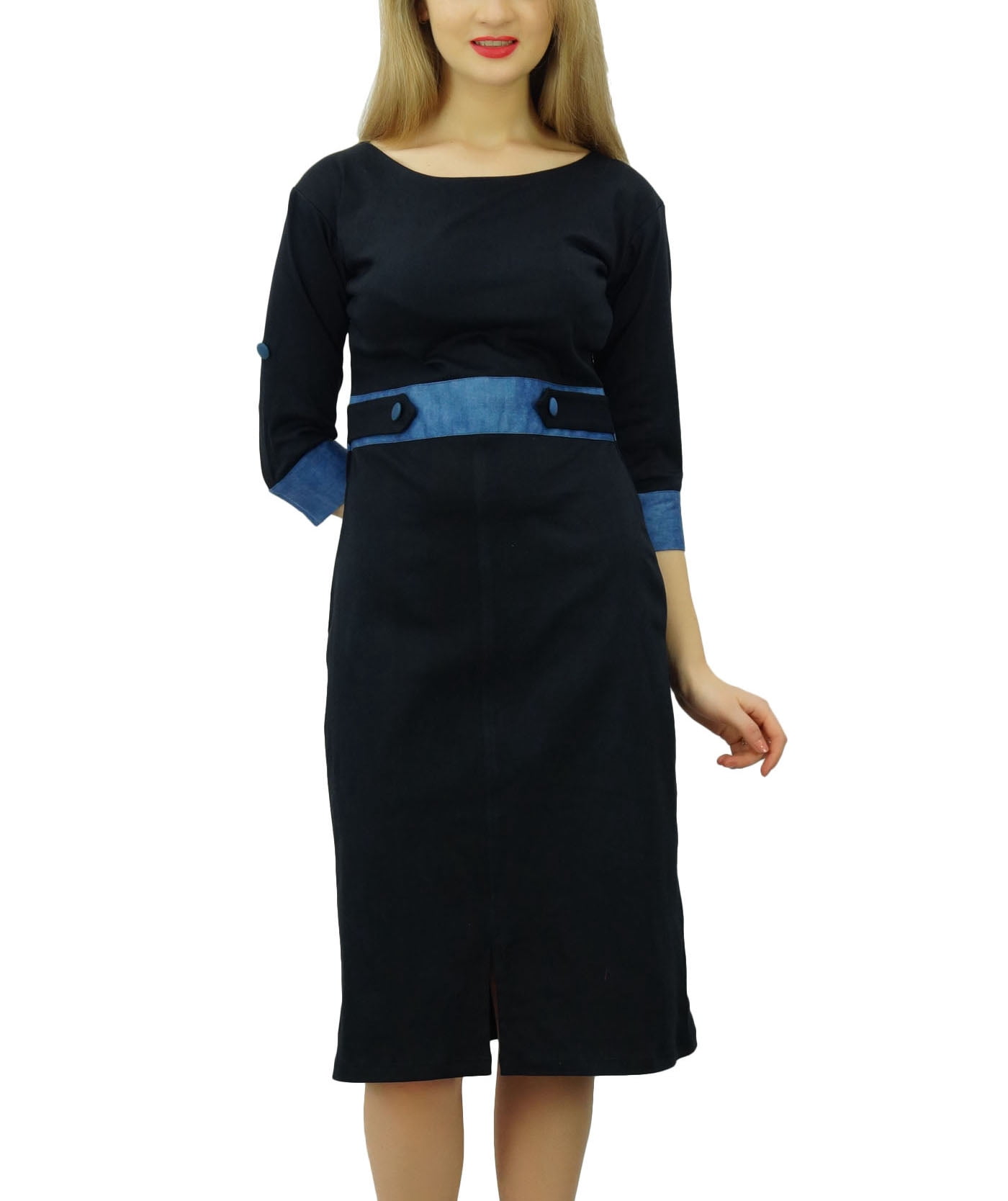 black a line knee length dress Karen Kane Short Sleeve A-Line Dress Black L / Black