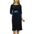 thumbnail image 1 of Bimba Women's Elegant 3/4 Sleeve Navy Blue Straight Shift Dress Formal Wear, 1 of 9