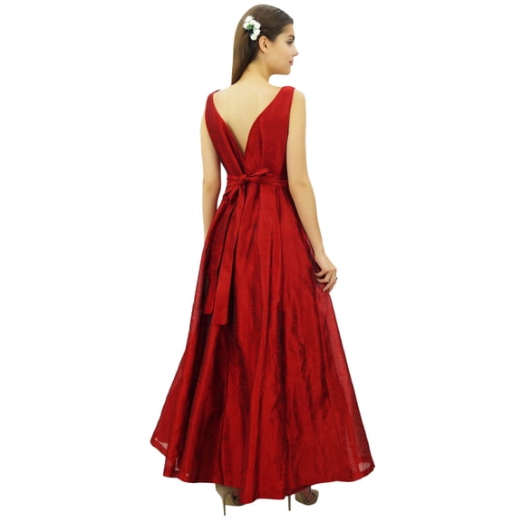 Bimba Women's Elegant Long Flared Wedding Bridesmaid Dress V-Neck Prom Maxi Gown