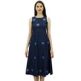 thumbnail image 1 of Bimba Women's Embroidered Denim Shift Dress Sleeveless Mid Calf Length Casual Dresses, 1 of 9