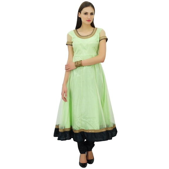 Bimba Women's Flaired Net Anarkali Dress Solid Kurta Kurti Indian Party Wear Tunic Custom Clothing